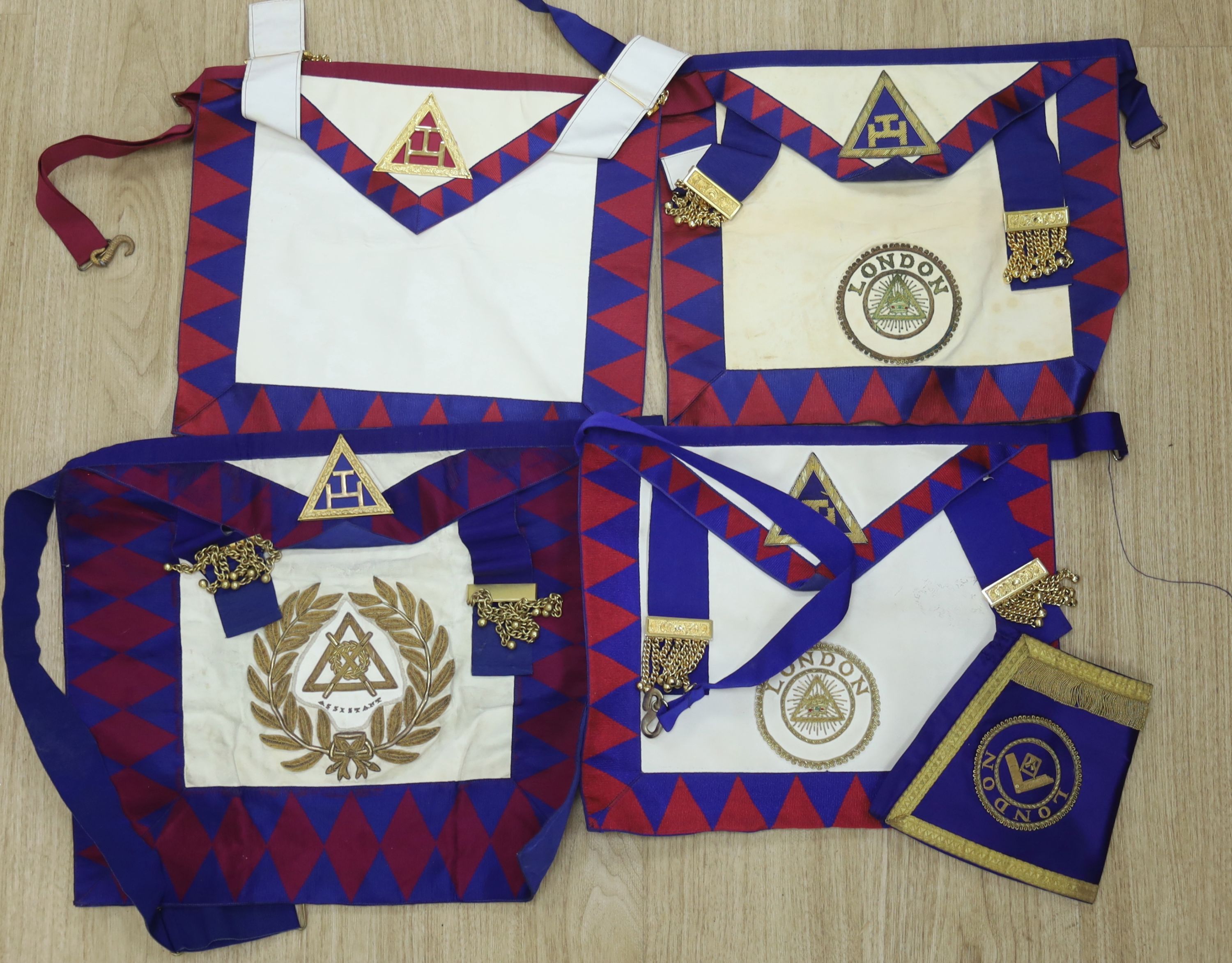 A large collection of Masonic aprons and sashes for London, etc.